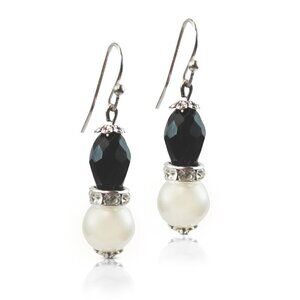 Black and White Faux Pearl Bead Drop Earrings